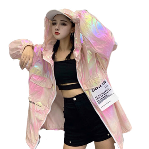 2019 Loose Coat Harajuku Riverdale Windbreaker Jackets Autumn Holographic Tunic Basic Women Jacket Sunscreen Clothes