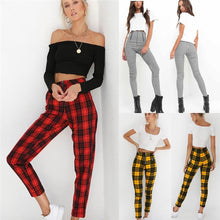 Load image into Gallery viewer, 2019 Hot Sale Fashion Women&#39;s Pants High Waist Elastic Zipper Striped Plaid Casual Trousers