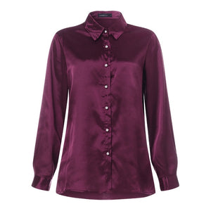 Celmia 2019 Autumn Women Fashion Long Sleeves Satin Blouse Vintage Button Down Lapel Neck Street Shirts Elegant OL Silk Tops 5XL