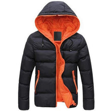 Load image into Gallery viewer, jacket coat Men Color Block Zipper Hooded Cotton Padded Coat Slim Fits Thicken Outwear Jacket
