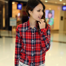 Load image into Gallery viewer, 2019 New Cotton Checkered Plaid Blouses Shirt Cage Female Long Sleeve Casual Slim Women Plus Size Shirt Office Lady Tops Red