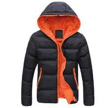 Load image into Gallery viewer, jacket coat Men Color Block Zipper Hooded Cotton Padded Coat Slim Fits Thicken Outwear Jacket