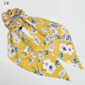 2019 New Floral Print Women Ponytail Scarf Elastic Hair Bands for Women Hair Bow Ties Scrunchies Hair Ropes Ribbon Hairbands