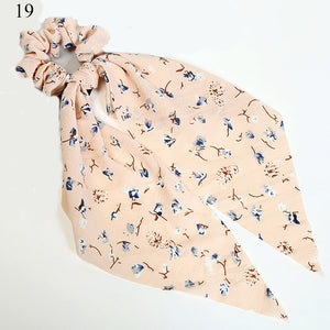 2019 New Floral Print Women Ponytail Scarf Elastic Hair Bands for Women Hair Bow Ties Scrunchies Hair Ropes Ribbon Hairbands