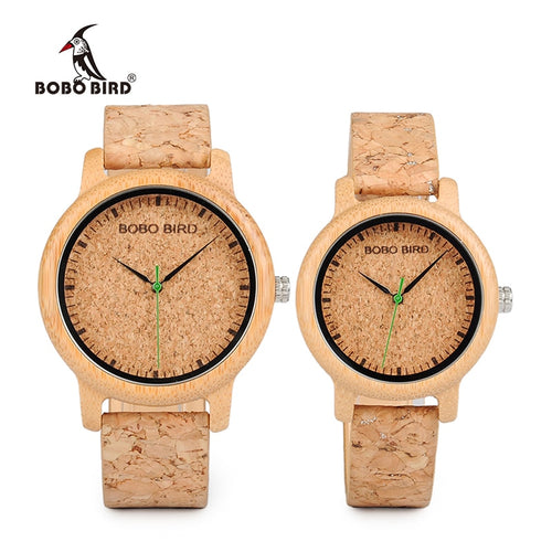 BOBO BIRD Lovers Watches Wooden Timepieces Handmade Cork Strap Bamboo Women Watch Luxury in Box Accept Logo Drop Shipping