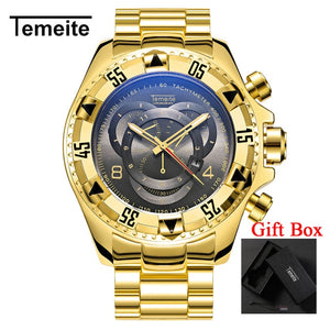 Dropshipping Temeite Men's watches Luxury Gold Watch Men Big Dial Quartz Watch Business Wristwatch Waterproof Relogio Masculino