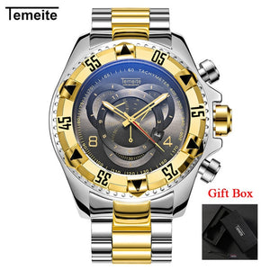 Dropshipping Temeite Men's watches Luxury Gold Watch Men Big Dial Quartz Watch Business Wristwatch Waterproof Relogio Masculino