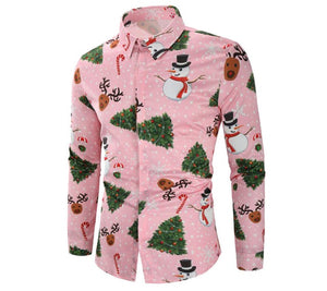 Hirigin Mens Harajuku Christmas Xmas 3D Printing Long Sleeve Casual Blouse Shirt Tops Tee Shirts Outwear Luxury Boy Clothing