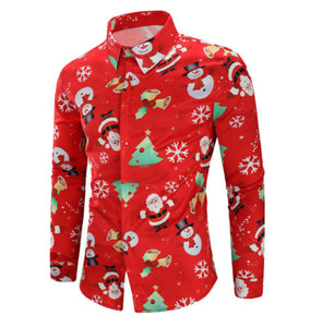Hirigin Mens Harajuku Christmas Xmas 3D Printing Long Sleeve Casual Blouse Shirt Tops Tee Shirts Outwear Luxury Boy Clothing
