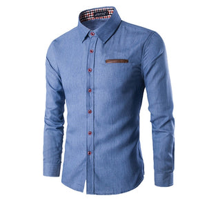Men's Casual Slim Fit Stylish Wash Denim Long Sleeves Jeans Shirts Smart Casual Fashion Men Clothes
