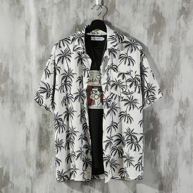 2019 Summer New Hawaii Original Tiled Beach Casual Couple Flower Shirt Travel Vacation Beach Sunscreen Shirt