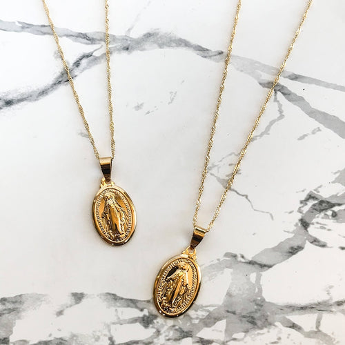 Fashion Gold Silver Long Chain Necklace Women Virgin Mary Catholic Medallion Pendant Necklaces Jewelry Collares Mujer