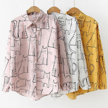 Load image into Gallery viewer, Cotton Cute Cat Print Loose Casual Ladies Blosues Tops Women Turn Down Collar Long Sleeve Shirt Blouse Shirt Blusa 2019 Fashion