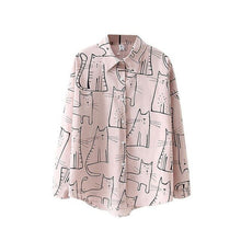 Load image into Gallery viewer, Cotton Cute Cat Print Loose Casual Ladies Blosues Tops Women Turn Down Collar Long Sleeve Shirt Blouse Shirt Blusa 2019 Fashion