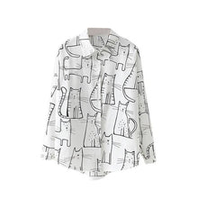 Load image into Gallery viewer, Cotton Cute Cat Print Loose Casual Ladies Blosues Tops Women Turn Down Collar Long Sleeve Shirt Blouse Shirt Blusa 2019 Fashion