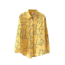 Load image into Gallery viewer, Cotton Cute Cat Print Loose Casual Ladies Blosues Tops Women Turn Down Collar Long Sleeve Shirt Blouse Shirt Blusa 2019 Fashion