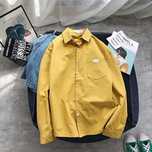 Load image into Gallery viewer, Shirts Men Solid Simple Long Sleeve All Match Chic Thin Mens Korean Style Daily Turn-down Collar Single Breasted Pocket Shirt