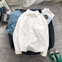 Load image into Gallery viewer, Shirts Men Solid Simple Long Sleeve All Match Chic Thin Mens Korean Style Daily Turn-down Collar Single Breasted Pocket Shirt