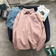 Load image into Gallery viewer, Shirts Men Solid Simple Long Sleeve All Match Chic Thin Mens Korean Style Daily Turn-down Collar Single Breasted Pocket Shirt