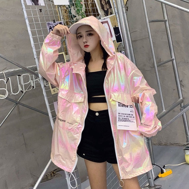 2019 Loose Coat Harajuku Riverdale Windbreaker Jackets Autumn Holographic Tunic Basic Women Jacket Sunscreen Clothes