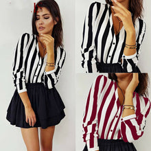Load image into Gallery viewer, Womens Shorts Striped Printed Long Sleeve Shirts 2019 Hot Selling V Neck Female Spring Autumn Fashion Street Casual Clothes New