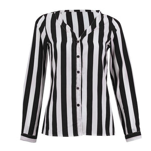 Womens Shorts Striped Printed Long Sleeve Shirts 2019 Hot Selling V Neck Female Spring Autumn Fashion Street Casual Clothes New