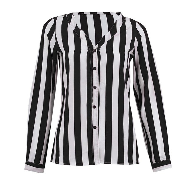 Womens Shorts Striped Printed Long Sleeve Shirts 2019 Hot Selling V Neck Female Spring Autumn Fashion Street Casual Clothes New