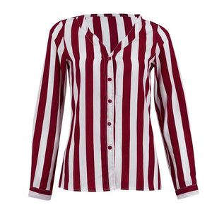 Womens Shorts Striped Printed Long Sleeve Shirts 2019 Hot Selling V Neck Female Spring Autumn Fashion Street Casual Clothes New