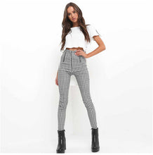 Load image into Gallery viewer, 2019 Hot Sale Fashion Women&#39;s Pants High Waist Elastic Zipper Striped Plaid Casual Trousers