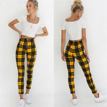 Load image into Gallery viewer, 2019 Hot Sale Fashion Women&#39;s Pants High Waist Elastic Zipper Striped Plaid Casual Trousers