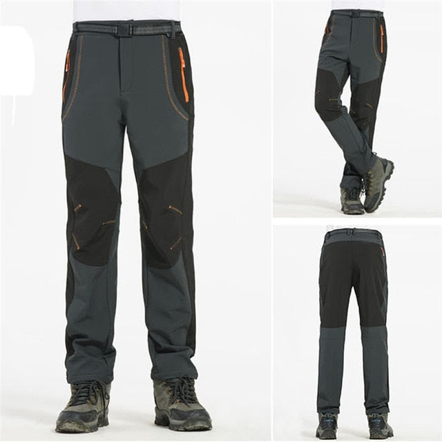 Men's Warm Winter Pants Men Fleece Lining Cargo Pants Mens Waterproof Trousers Male Stretch Casual Work Pants Trousers
