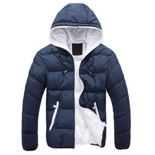 Load image into Gallery viewer, jacket coat Men Color Block Zipper Hooded Cotton Padded Coat Slim Fits Thicken Outwear Jacket