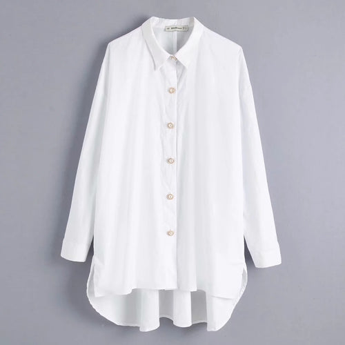 women solid color pearl buttons casual smock blouse shirts women long sleeve loose blusas elegant white femininas tops LS4232