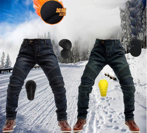 Winter new Kominie riding plus velvet thick motorcycle rider jeans anti-fall pants motorcycle racing with protective gear