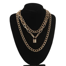 Load image into Gallery viewer, Layered punk chain necklace lock pendant necklace women men choker metal padlock chains goth jewelry costume accessory