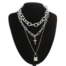 Load image into Gallery viewer, Layered punk chain necklace lock pendant necklace women men choker metal padlock chains goth jewelry costume accessory