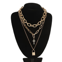 Load image into Gallery viewer, Layered punk chain necklace lock pendant necklace women men choker metal padlock chains goth jewelry costume accessory