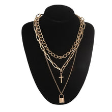 Load image into Gallery viewer, Layered punk chain necklace lock pendant necklace women men choker metal padlock chains goth jewelry costume accessory