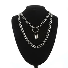 Load image into Gallery viewer, Layered punk chain necklace lock pendant necklace women men choker metal padlock chains goth jewelry costume accessory