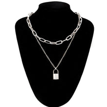 Load image into Gallery viewer, Layered punk chain necklace lock pendant necklace women men choker metal padlock chains goth jewelry costume accessory