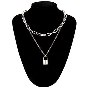 Layered punk chain necklace lock pendant necklace women men choker metal padlock chains goth jewelry costume accessory