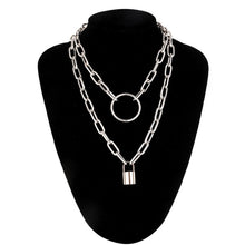 Load image into Gallery viewer, Layered punk chain necklace lock pendant necklace women men choker metal padlock chains goth jewelry costume accessory