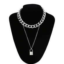 Load image into Gallery viewer, Layered punk chain necklace lock pendant necklace women men choker metal padlock chains goth jewelry costume accessory