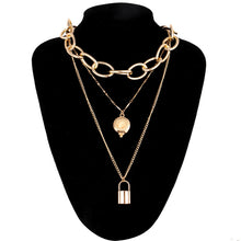 Load image into Gallery viewer, Layered punk chain necklace lock pendant necklace women men choker metal padlock chains goth jewelry costume accessory