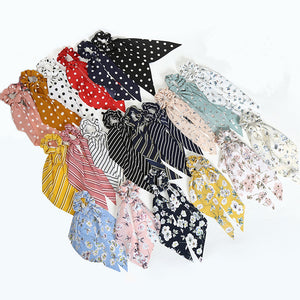 2019 New Floral Print Women Ponytail Scarf Elastic Hair Bands for Women Hair Bow Ties Scrunchies Hair Ropes Ribbon Hairbands