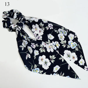 2019 New Floral Print Women Ponytail Scarf Elastic Hair Bands for Women Hair Bow Ties Scrunchies Hair Ropes Ribbon Hairbands