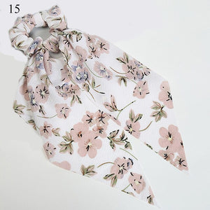 2019 New Floral Print Women Ponytail Scarf Elastic Hair Bands for Women Hair Bow Ties Scrunchies Hair Ropes Ribbon Hairbands