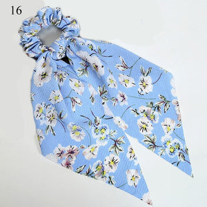 2019 New Floral Print Women Ponytail Scarf Elastic Hair Bands for Women Hair Bow Ties Scrunchies Hair Ropes Ribbon Hairbands