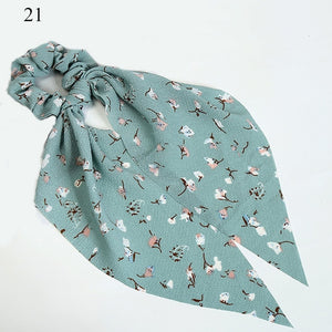 2019 New Floral Print Women Ponytail Scarf Elastic Hair Bands for Women Hair Bow Ties Scrunchies Hair Ropes Ribbon Hairbands