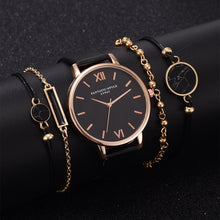 Load image into Gallery viewer, Relógio conjunto feminino 5 pçs mulher quartzo relógio de pulso de couro senhoras pulseira relógio de luxo casual relogio femenino presente para namorada